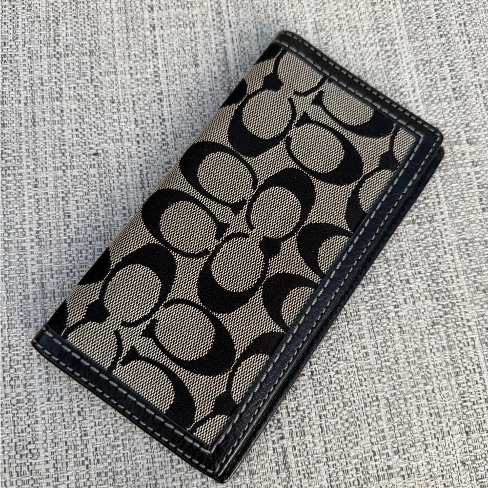 Coach Monogram Black and Gray Checkbook Wallet Pink Y2K